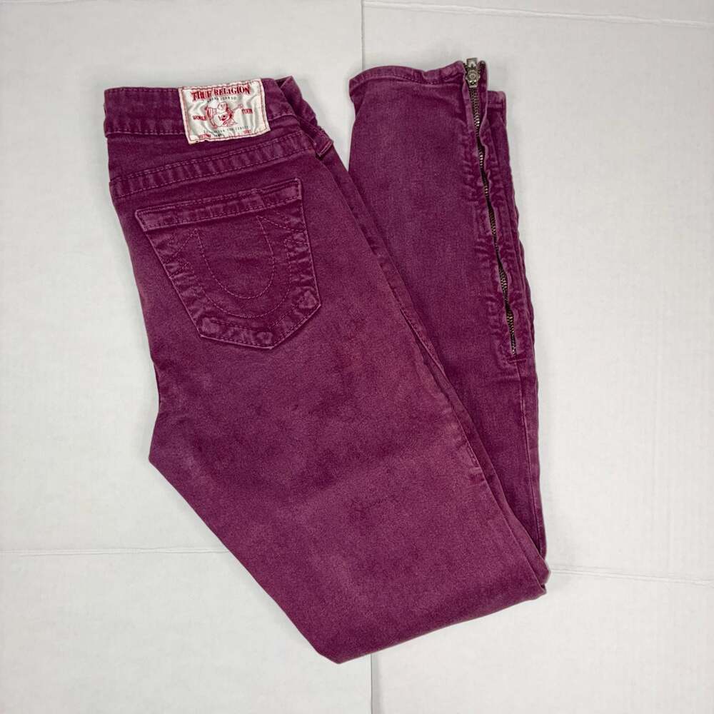 True Religion Tara Skinny Jeans Women's Size 26 Purple Ankle Zip